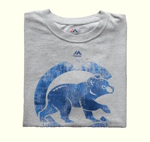 MLB MAJESTIC CHICAGO CUBS BASEBALL VTG Y2K 90s RETRO GRAY T SHIRT MENs SZ L - Picture 1 of 5