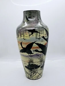 L.R.I. Brigevil Limoges France Porcelain Vase 16" Heron Design Signed - Picture 1 of 10