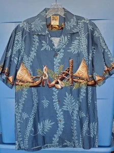 CAMISA HAWAIANA Winnie Moda Azul MEDIANA Botones UP Aloha Canoa Tiki Para Hombre - Imagen 1 de 5