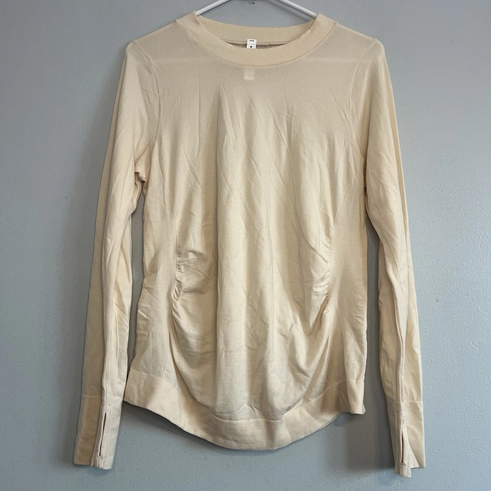 Camiseta Athleta Mujer Manga Larga Talla XL Crema Atlética Atletismo Correr Cerradura Foto 1 de 4