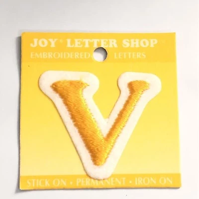 Joy Letter Shop Yellow V 1.5” Iron On Embroidered Stick On Permanent Appliqué  - Image 1 of 4