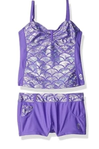 Free Country Girls' Shiny Sea Shell Tankini Set Purple Size 6X 7791 - Picture 1 of 2