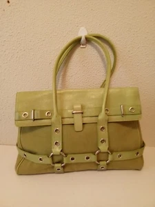Valerie Stevens Green SilverTone Fabric Faux Leather Double Handle Shoulder Bag - Picture 1 of 19