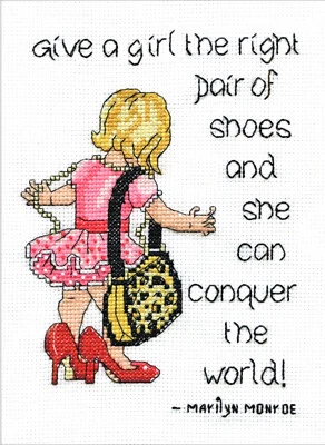 Cross Stitch Kit Design Works Right Pair of Shoes Marilyn Monroe Saying #DW2955 - Image 1 of 4