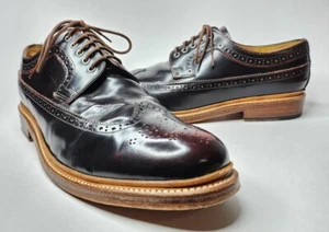 GRENSON Sid Men's Burgundy Hi Shine Leather 10.5 G Brogue Wingtip Goodyear Welt - Picture 1 of 13