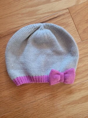 Gymboree Niñas Sombrero Gris Con Ribete Rosa Talla 2t 3t Tejido Gorro Lazo Foto 1 de 2