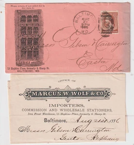 BALTIMORE MD 1886 #210 Illust Advt cover M Wolf Co Paper Envelopes (c415) - Picture 1 of 1