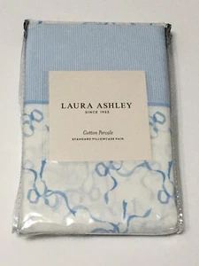 Laura Ashley Standard Pillowcase Set - Trailing Bows Blue White - Picture 1 of 2
