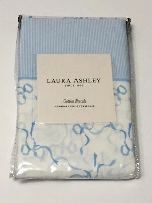 Laura Ashley Standard Pillowcase Set - Trailing Bows Blue White - Image 1 of 2