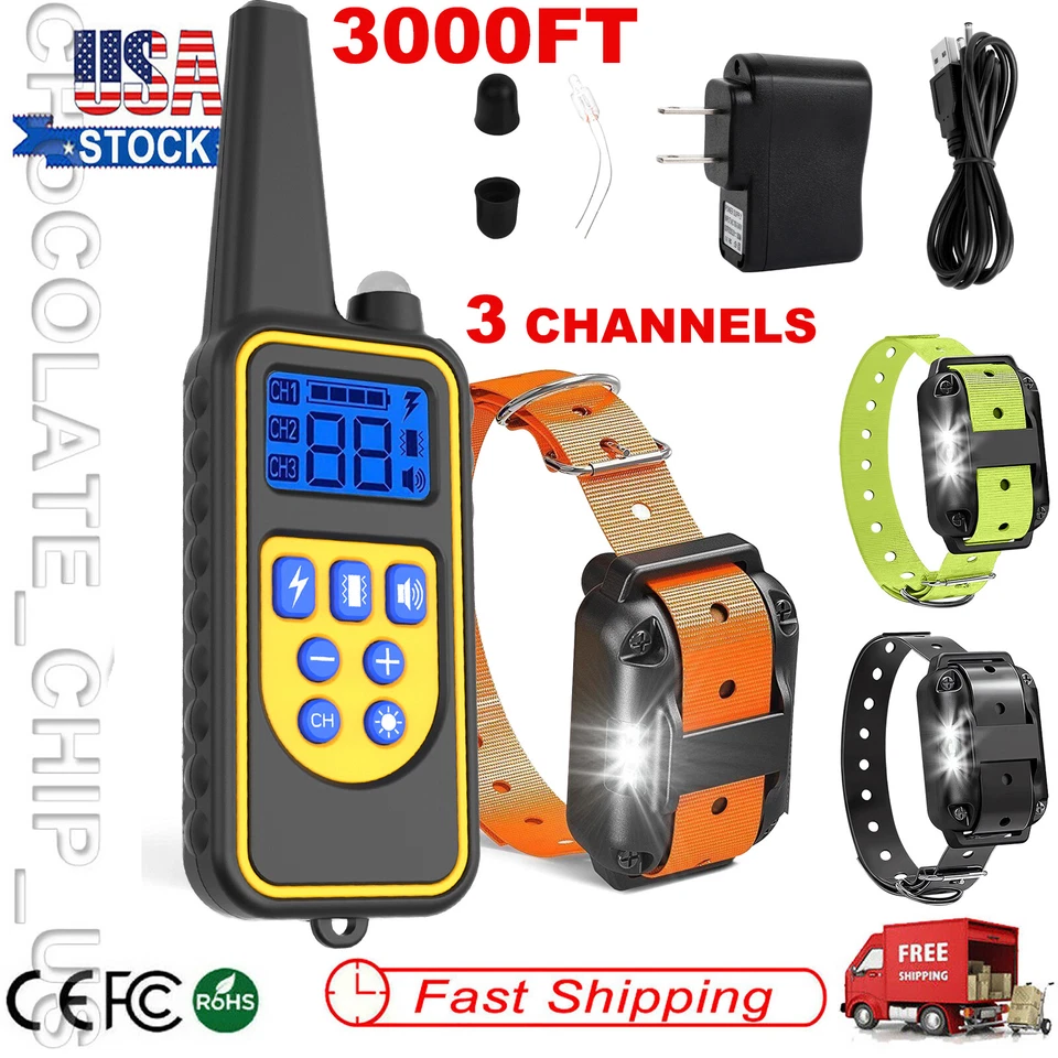 3000 FT Dog Training Collar Rechargeable Remote Shock PET Waterproof Trainer US - Image 1 of 1