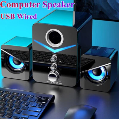 Surround Sound System LED Speakers Gaming Bass USB Wired for Desktop Computer PC - Image 1 of 4