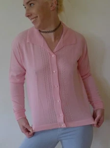 Vintage retro 50s 10 S unused pink knit NWOT cardigan collar - Picture 1 of 6