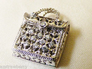 Sterling silver 925 clear crystal CZ fashion hand bag purse clutch pendant charm - Picture 1 of 4