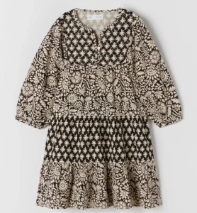 Zara Girls Black & Ivory Printed Quilted Cotton Dress Size 9 - Picture 1 of 2