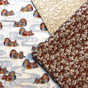 Brown 3 Piece Duck Tiny Floral Leaf Stash Builder Hoffman Quilt Cotton 2 Yards - Picture 1 of 10