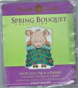 Spring Pig in a Blanket Buttons & Beads Mill Hill Cross Stitch Kit - Picture 1 of 2