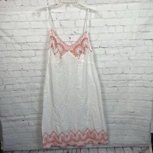Shabby Chic Embroidered White Cotton Spaghetti Strap Slip Dress Size Small - Picture 1 of 8