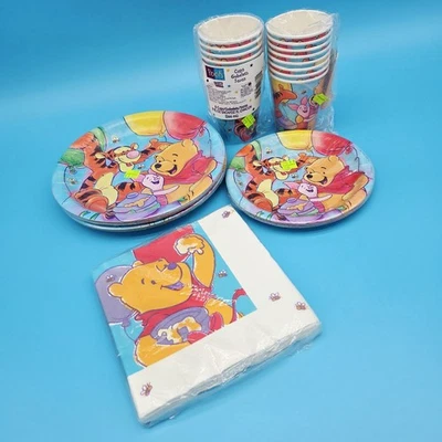 Vtg Disney Pooh's Party Pals SEALED Hallmark Party Supplies- Plates Cups Napkins - Image 1 of 4