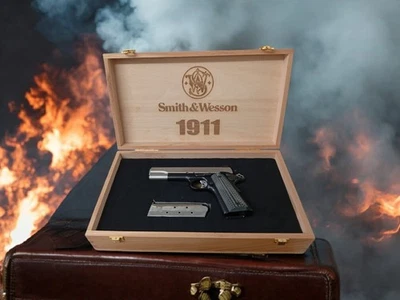 SMITH AND WESSON 1911 BEECH  WOOD PISTOL CASE - Image 1 of 4