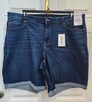 NWT CALVIN KLEIN Blue Denim Hidden Elastic Waist Bermuda Stretch Jean Shorts 20W - Image 1 of 4