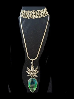 Collar colgante de hoja hecha a mano con piedras preciosas de turmalina bicolor de 3,64" Foto 1 de 4