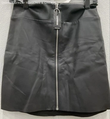 Minifalda falda Express negra con cremallera lisa para mujer talla 4 imitación cuero nueva Foto 1 de 3