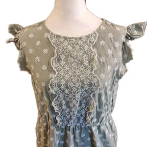 Bohme Dress Womens Lg Green Ditsy Floral Smocked Midi Tiered Lined Boho Prairie - Picture 1 of 11