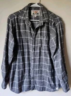 Free Planet Window Pane Button Down Flannel Shirt Mens Gray/White/Black Size XL - Image 1 of 4