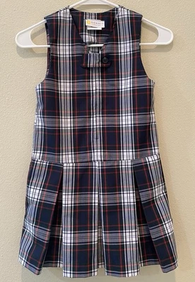 Uniforme Escolar Dennis Niñas Azul Rojo Verde Gris Blanco Vestido Plisado a Cuadros Talla G7 Foto 1 de 4