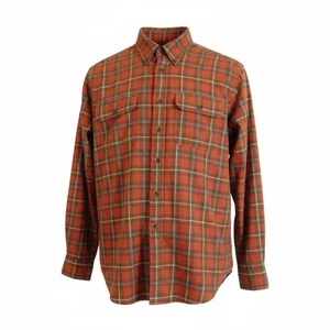 Roundtree & Yorke Outdoors Flannel XL Rust Orange Plaid Corduroy Collar Shirt - Picture 1 of 5