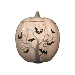 Cheryl's Cookies HALLOWEEN White Pumpkin Ceramic Bats Tree Cookie Jar - Picture 1 of 6