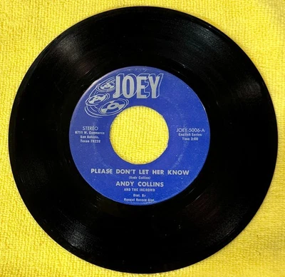 RARE Obscure Latin 45 RPM Records - ANDY COLLINS  - JOEY 5006 - VG- to VG+ - Image 1 of 2