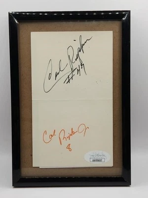 CAL RIPKEN JR AND CAL RIPKEN SR SIGNED INDEX CARD FRAMED / JSA CERTIFIED COA - Image 1 of 2