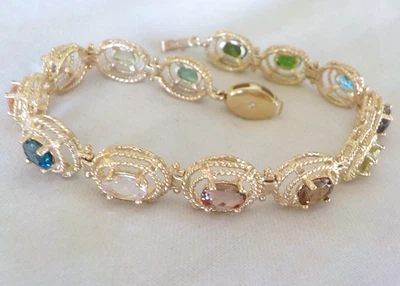 Solid 14k Yellow Gold Vibrant Multi Gemstone Bracelet - 13.84 gms, 7.0 in, 5+ ct - Image 1 of 4