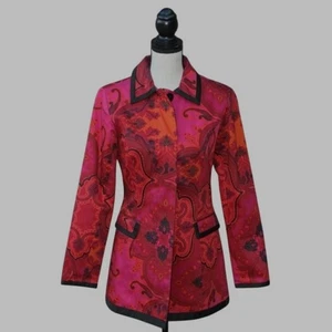 Transitions Paisley Button-Front Long Blazer Womens Size XL Stretch Dopamine   - Picture 1 of 15