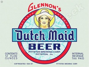 Glennon's Dutch Maid Beer Label 9" x 12" Metal Sign - Picture 1 of 1