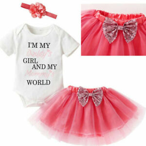 New-born Baby Girl Romper Tops Jumpsuit Tulle Dress Headband Outfits Clothes Set