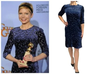 VESTIDO VAINA JASON WU OTOÑO 2012 AZUL TERCIOPELO APLASTADO TEXTURIZADO MEDIA MANGA ALINE 4 Foto 1 de 4