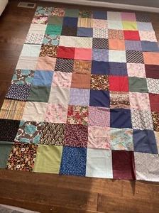 Handmade Machine Sewn Quilt Top Multicolor 10” Blocks Unfinished 75X102 QD8 - Picture 1 of 20