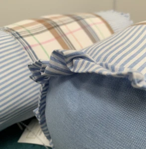 2 PACK Bolster/ Neck Support Cushions Blue Check Woven Frilled Edges - Picture 1 of 5