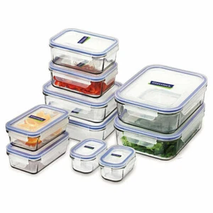 Glasslock 10pc Tempered Glass Microwave Safe Container Set W/ Lid - Picture 1 of 1