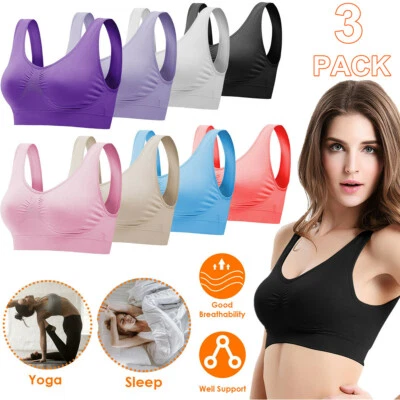 Sport Bras Seamless Wire-Free Light Support Tank Sports Yoga Sleep Bra 3 Pack US - Image 1 of 4