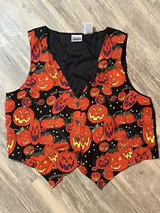 BASIC EDITIONS Vtg Halloween Pumpkin Jack-O-Lantern Vest Size XL - Picture 1 of 6