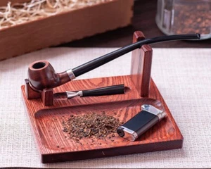 Estante para pipas de madera hecho a mano para fumar tabaco con ranura para manipulación y bandeja de tabaco - Imagen 1 de 1
