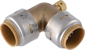 Max 3/4 Inch 90 Degree Elbow with Drain Vent, Push to Connect Brass Plumbing Fit - Picture 1 of 12