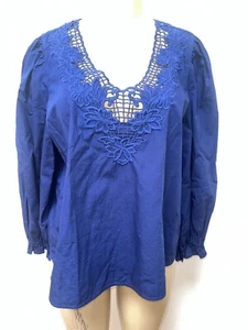 J.Crew Navy Blue Crochet Design Floral V Neck Blouse Size XL - Picture 1 of 4