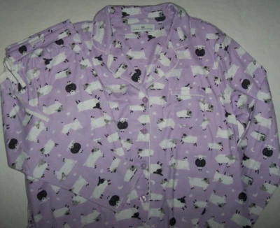 NUEVO CON ETIQUETAS Karen Neuburger Púrpura/Blanco CONTANDO OVEJAS Tejido Pijama/Juego de Salón L BOLSILLOS Foto 1 de 4