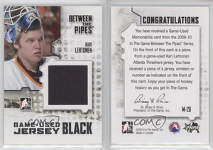 2009-10 ITG Between the Pipes Game Used Material Jersey Black /130 Kari Lehtonen