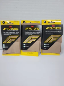Lot of 3 - 3M Futuro Sheer Knee Highs Nude LARGE MODERATE 15-20 mm/Hg - Picture 1 of 3