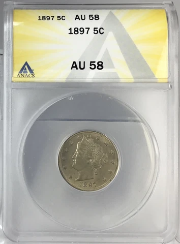 1897 5C Liberty Nickel ANACS AU58 # Cover